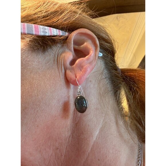 Brand New Dark Blue Labradorite Sterling Silver 925 Large Oval Drop Earrings - Picture 11 of 11